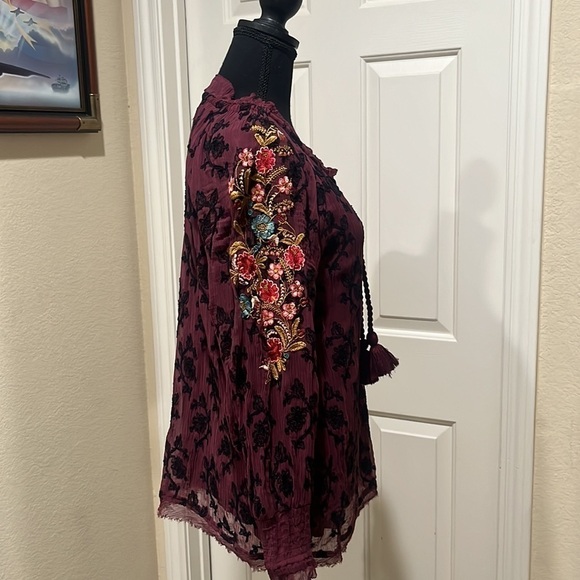 SUNDANCE WOMENS PEASANT EMBROIDERED TOP, WINE COLOR SIZE PS - Picture 2 of 8